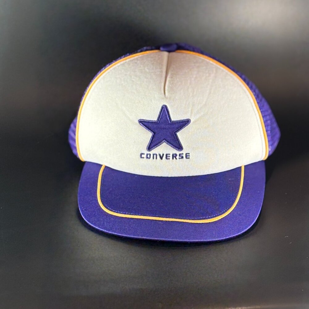 Vintage Converse Trucker Hat Snapback Purple with Off White & Yellow 59cm/23.2"